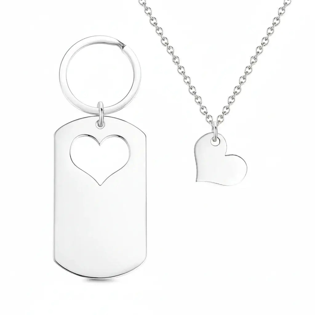 Custom Engraved Mother Daughter Keychain and Necklace Set