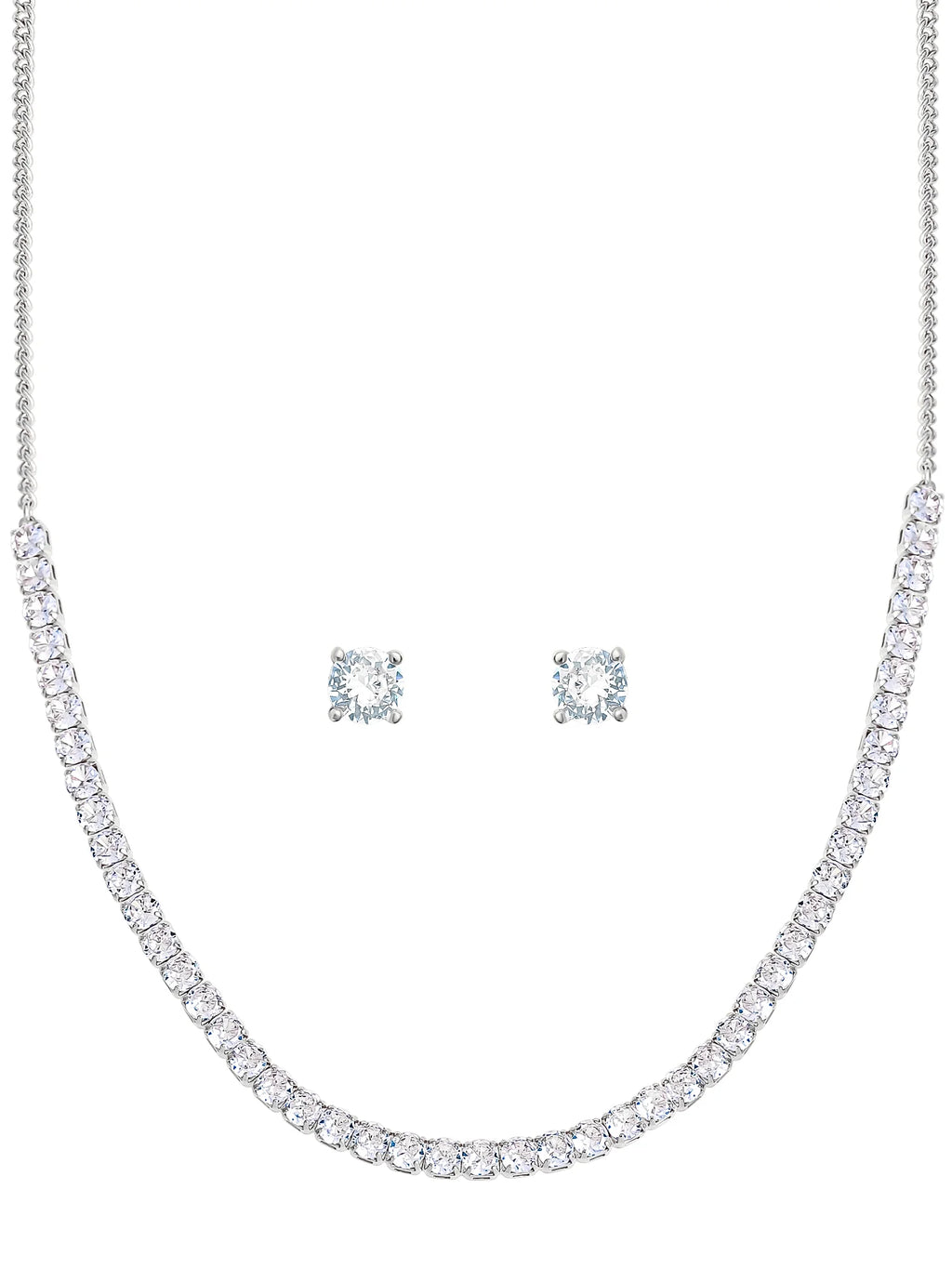 Brilliance Fine Women'S Silver Plated Brass Cubic Zirconia Tennis Necklace and Earring Set