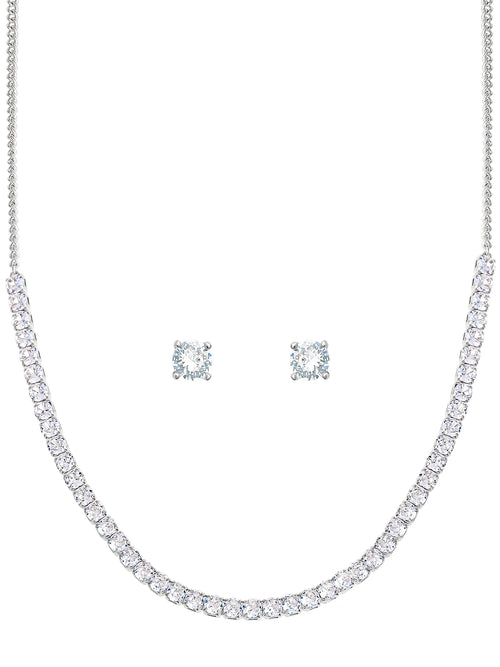 Brilliance Fine Women'S Silver Plated Brass Cubic Zirconia Tennis Necklace and Earring Set