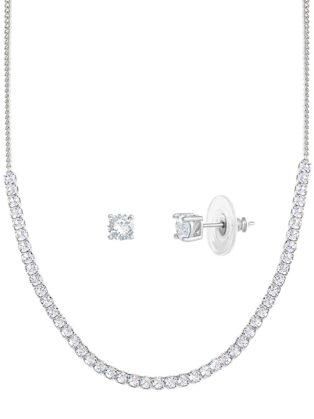 Brilliance Fine Women'S Silver Plated Brass Cubic Zirconia Tennis Necklace and Earring Set