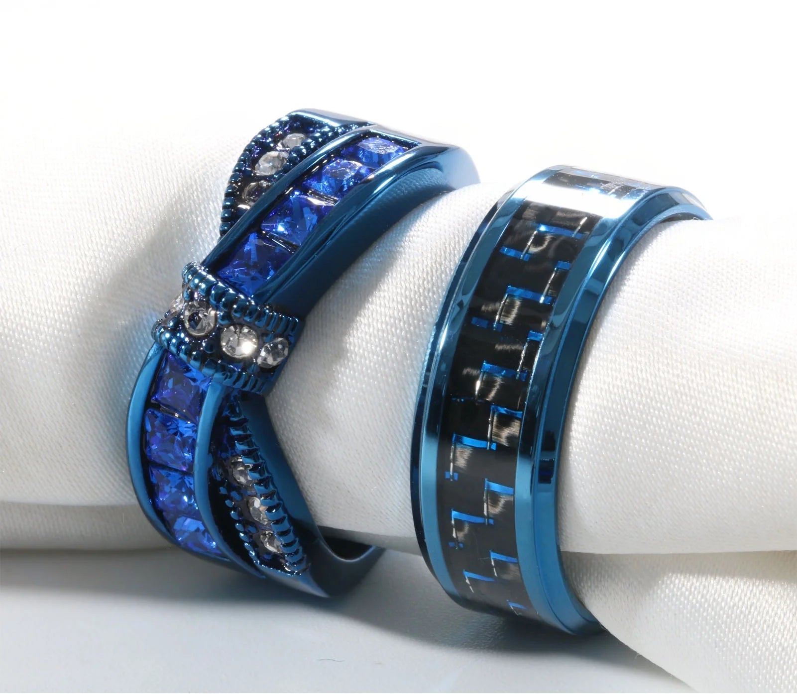 2 Blue Matching Rings Couple Ring 1CT AAA CZ Women Wedding Ring Female Ring