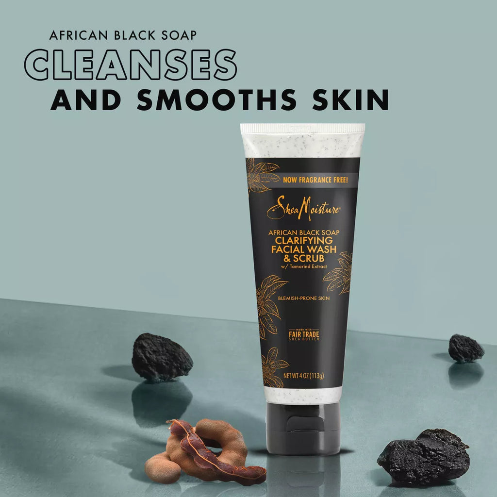Sheamoisture African Black Soap Clarifying Facial Wash & Scrub - 4 Oz: Paraben-Free, Sulfate-Free, Acne-Prone Skin
