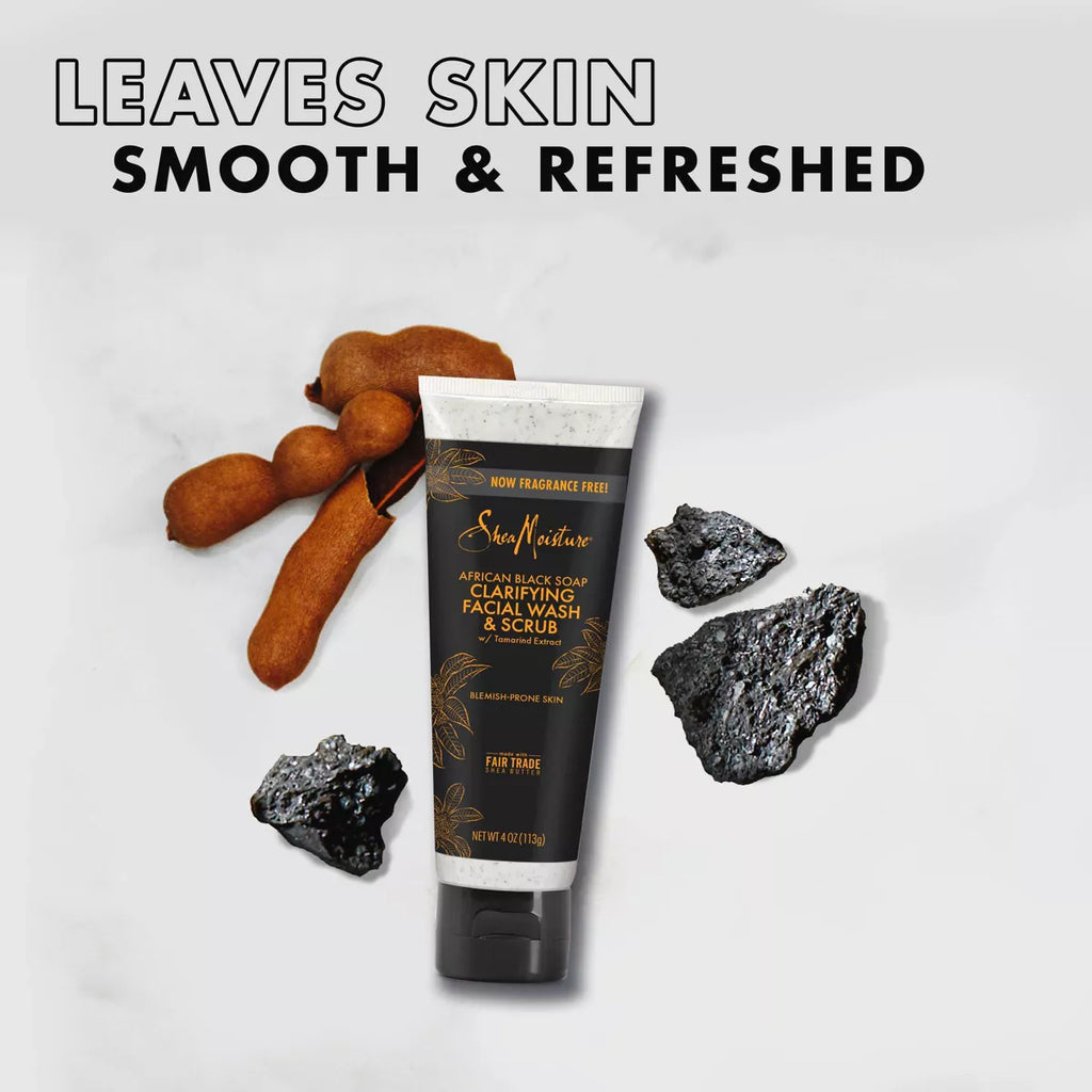 Sheamoisture African Black Soap Clarifying Facial Wash & Scrub - 4 Oz: Paraben-Free, Sulfate-Free, Acne-Prone Skin
