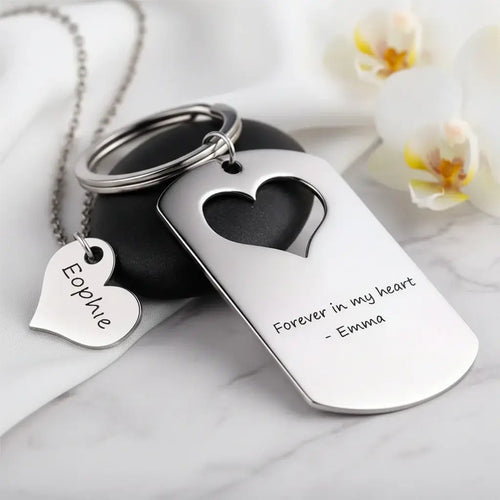 Custom Engraved Mother Daughter Keychain and Necklace Set