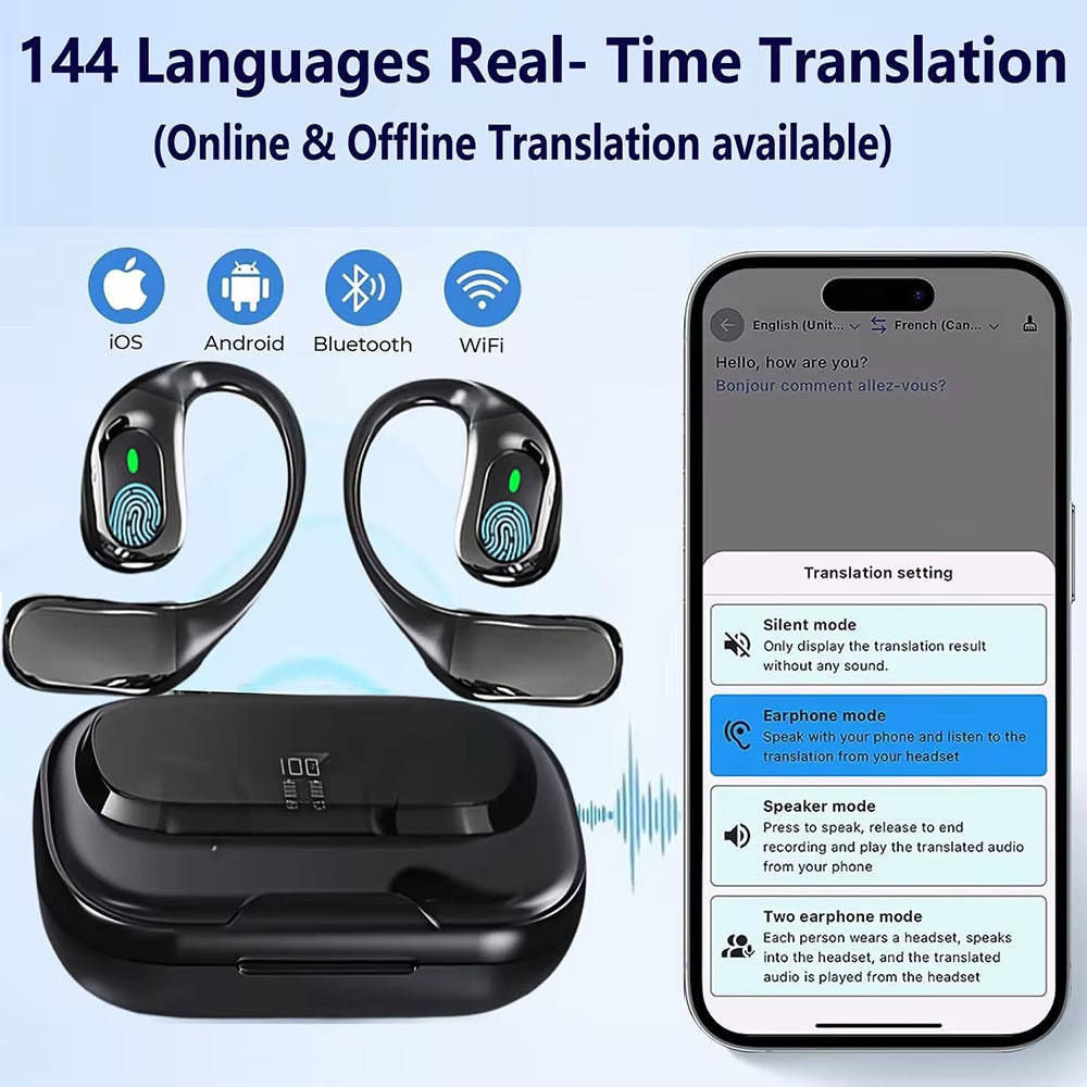 Smart Translator Earbuds Wireless Headphones Real Time Ai Open Ear Language Translation Wireless Earbuds Earphones for Travel