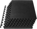 Puzzle Exercise Mat ½ In, EVA Interlocking Foam Floor Tiles for Home Gym, Mat for Home Workout Equipment, Floor Padding for Kids, Black, 24 in X 24 in X ½ In, 24 Sq Ft - 6 Tiles