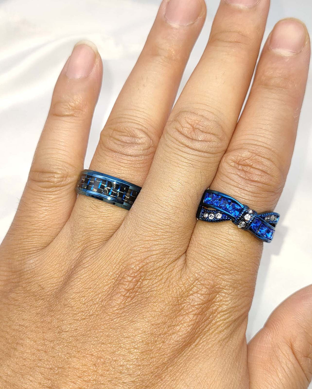 2 Blue Matching Rings Couple Ring 1CT AAA CZ Women Wedding Ring Female Ring