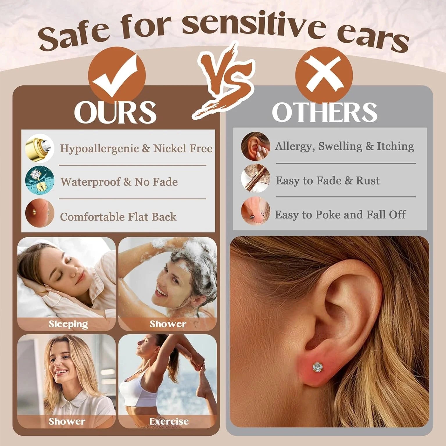 Hypoallergenic Silver Stud Hoop Earrings for Women Men Surgical Stainless Steel Flat Back Earrings Small Silver Cartilage Earring Set for Multiple Piercing Jewelry Gifts for Women